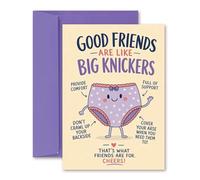 Funny Friendship Card A5 148mm x 210mm - “Good Friends Are Like Big Knickers” Cute Underwear Cartoon, Cheeky Supportive Best Mate Card with Purple Envelope