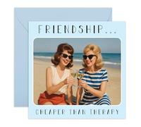 Funny Friendship Card - Beach Wine Therapy - Greeting Cards for Friend, BFF, Bestie, Her, Women, Girls, Ladies - Birthdays, Galentines Day or Thinking of You - Comes with Stickers
