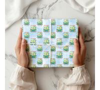 Funny Frog and Rubber Duck Wrapping Paper - Cute Splish Splash Gift Wrap Sheets, Cheeky Bath Time Pun Birthday, Novelty Kids Present Wrap - 192 (Large Sheet - 58 x 85cm / 22.8" x 33.4" inches)