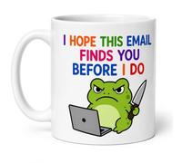 Funny Frog Coffee Mug, White, Ceramic, 11oz, Microwave Safe, Glossy, Double-Sided Print, Novelty Office Gift, I Hope This Email Finds You Before I Do, Funny Mug, 11oz Joke Work Mug