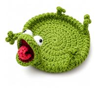 Funny Frog Crochet Coaster, 3D Yarn Cup Mat for Coffee Tables | Chunky yarn texture and a playful 3D frog face turn this cup coaster into a quirky accent for coffee tables and desks.
