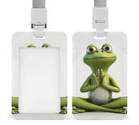 Funny Frog Doing Yoga ID Badge Holder with Breakaway Lanyard Card Holder | Waterproof ID Card Holder Heavy Duty Hard Plastic Professional Vertical Name Tag Badge Holder for Office Nurse Doctor Teacher