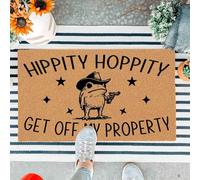 Funny Frog Doormat Hippity Hoppity Get Off My Property - Grumpy Cowboy Frog Welcome Mat - 75 x 44 cm (29.5" x 17") Artificial Coir Entryway Rug with Non-Slip Rubber Backing