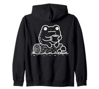 Funny Frog Drinking Coffee Cute Minimalist Cottagecore Zip Hoodie