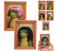 Funny Frog Fridge Magnet, Frog Photo Frame Refrigerator Magnets, Funny Mini Green Frog Haircut Wood Magnets For Home Appliances Kitchen Dorm Apartment Living Room Refrigerator Door (C+E)