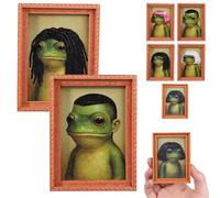 Funny Frog Fridge Magnet, Frog Photo Frame Refrigerator Magnets, Funny Mini Green Frog Haircut Wood Magnets For Home Appliances Kitchen Dorm Apartment Living Room Refrigerator Door (C+D)