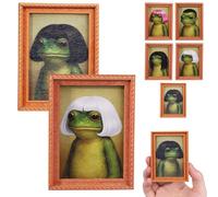 Funny Frog Fridge Magnet, Frog Photo Frame Refrigerator Magnets, Funny Mini Green Frog Haircut Wood Magnets For Home Appliances Kitchen Dorm Apartment Living Room Refrigerator Door (A+B)