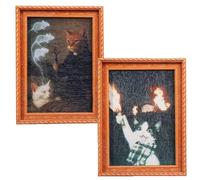 Funny Frog Fridge Magnet Kitchen Decor, Funny Mini Green Frog Haircut Wood Refrigerator Magnets, Retro Mini Framed Frog Art Wooden Magnet, for Home Office Decoration (#3*#4)