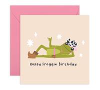Funny Frog Greeting Card for Him Her - ‘Hoppy Froggin Birthday’ - Cute Greeting Card for Dad, Brother, Sister, Colleagues, Friends, Bestie, BFF, Colleagues, Coworkers - Comes with Fun Stickers