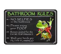 Funny Frog Metal Sign;Frog Bathroom Decor Poster;Cute Frog Gifts for Frog Lovers;Bathroom Rules Decoration Wall Art Aluminum Signs 8x12 Inch