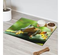 Funny Frog Pet Feeding Mat for Cat Dog Water Bowl Food Mats Green Frog Pet Feeding Mats Absorbent Nti-Slip Contain Spills Protects Floors Placemat 40.6 x 60.9 cm