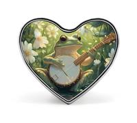 Funny Frog Playing Banjo Music Badge Heart Shape Cute Brooch Pins Button Badges for Backpack Jackets Hats Decor