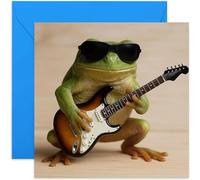 Funny Frog Playing Electric Guitar Birthday Card, Just Because, Thinking of You - Square, Blank Inside with Premium Envelope