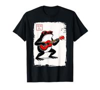 Funny Frog Playing Red Ukulele Sunglasses Japanese Ink Style T-Shirt