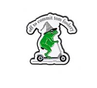 Funny Frog Scooter Pin Badge - “Off to Commit Tom Foolery” Novelty Lapel Pin - Wizard Frog Meme Badge for Backpacks, Jackets, Hats and Bags - Humorous Gift, 3.2 cm