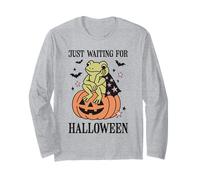 Funny Frog Sitting on Pumpkin Just Waiting for Halloween Long Sleeve T-Shirt