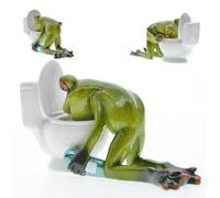 Funny Frog Statues, Resin Frog in Front Of The Toilet Bathroom Ornament, Mini Hand Painted Frogs Sculpture Figurines for Bedroom, Bathroom, Home Office Desk Tabletop, Garden, Planter, Housewarming