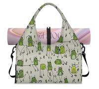 Funny Frogs Pattern Sports Duffle Bag with Shoe Compartment Frogs Design Weekend Overnight Bags Tote Cabin Luggage Bag for Gym Yoga Travel