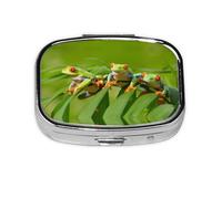 Funny Frogs Print Pill Box 2 Compartment Medicine Pill Case,Portable for Pocket Or Purse Pill Box Decorative Metal Medicine Organizer