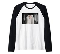 Funny Front Door Camera Cat Ghost Meme Halloween Raglan Baseball Tee