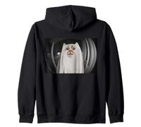 Funny Front Door Camera Cat Ghost Meme Halloween Zip Hoodie