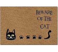 Funny Front Door Mat- Beware of The Cat Rubber Non Slip Backing Funny Doormat Non Slip Floor Mat for Home Bathroom Kitchen Entrance 36X24 Inch