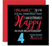 Funny Fruit or Flowers Anniversary Card for Husband Wife - Your Fault I'm Extremely Happy - Happy 4th Wedding Anniversary Card for Partner, 145mm Greeting Cards Anniversaries