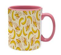 Funny Fruit Pattern Inspired Birthday Present Idea 11 Oz Ceramic Mug for Fruit Lover, Perfect for Family & Friends. (Pink Inside Coloured & Pink Handle Mug)