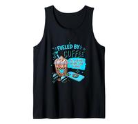 Funny Fueled by Coffee Sarcastic Teal Leopard Shy Introvert Tank Top