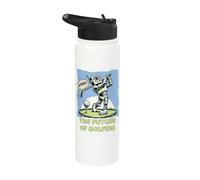 Funny Future Humanoid Robot AI Golf Whiff Retro Comic Art Stainless Steel Insulated Water Bottle