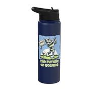 Funny Future Humanoid Robot AI Golf Whiff Retro Comic Art Stainless Steel Insulated Water Bottle