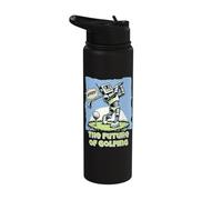 Funny Future Humanoid Robot AI Golf Whiff Retro Comic Art Stainless Steel Insulated Water Bottle