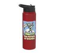 Funny Future Humanoid Robot AI Golf Whiff Retro Comic Art Stainless Steel Insulated Water Bottle
