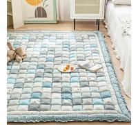Funny Fuzzy Couch Cover Quilted Carpet, Garden Chic Cotton Protective Mat for Living Room Hand Patchwork Thicken Bedroom Rugs Anti Slip Large Kids Room Rug(Blue,70 * 210cm/27 * 82")