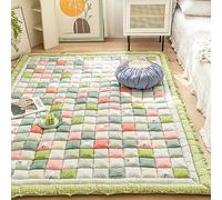 Funny Fuzzy Couch Cover Quilted Carpet, Garden Chic Cotton Protective Mat for Living Room Hand Patchwork Thicken Bedroom Rugs Anti Slip Large Kids Room Rug(Green,70 * 210cm/27 * 82")