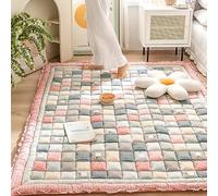 Funny Fuzzy Couch Cover Quilted Carpet, Garden Chic Cotton Protective Mat for Living Room Hand Patchwork Thicken Bedroom Rugs Anti Slip Large Kids Room Rug(Pink,70 * 210cm/27 * 82")