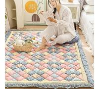 Funny Fuzzy Couch Cover Quilted Carpet, Garden Chic Cotton Protective Mat for Living Room Hand Patchwork Thicken Bedroom Rugs Anti Slip Large Kids Room Rug(Pink blue,70 * 210cm/27 * 82")