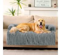 FUNNY FUZZY Pet Couch Cover for Sofa, Calming Dog Bed for Couch, Fluffy Plush Dog Couch Mat for Furniture Protector for Large Medium Small Pets, 47×37 in, Mist Grey