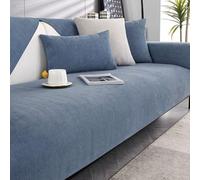 Funny Fuzzy Sofa Cover - Herringbone Chenille Fabric Protector for 3/2/1/4 Seater Sofas Non-Slip Couch Slipcover Cozy Furniture Protector (Blue-Grey 110x240cm)