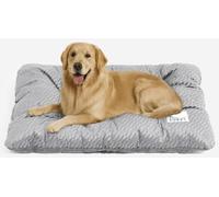 FUNNY FUZZY Washable Dog Bed,Reversible Plush Dog Crate Mat, Soft Fluffy Kennel Pad,Pet Sleeping Mattress for Jumbo,X-Large Sized Dogs Breeds,2XL,48"× 31",Light Grey