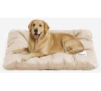 FUNNY FUZZY Washable Dog Bed,Reversible Plush Dog Crate Mat, Soft Fluffy Kennel Pad,Pet Sleeping Mattress for Jumbo,X-Large Sized Dogs Breeds,2XL,48"× 31",Beige