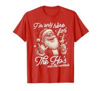 Funny Gag Christmas Santa Only Here for Ho's and Cocktails T-Shirt