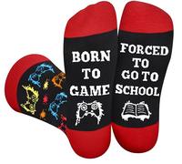 Funny Game Socks for Men Women Teenage Boys - BORN TO GAME FORCED TO GO TO SCHOOL Novelty Fun Funky Happy Socks for Gamer - Birthday First Day at School Student Gift Ideas Christmas Stocking Filler