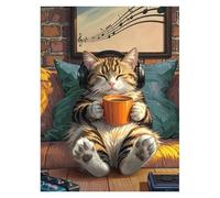 Funny Gamer Cat Diamond Art Kits for Adults, 5D Full Drill Diamond Painting | Coffee & Music-Themed Crystal Art with Tools for Beginners; Relaxing DIY Gem Art, Cute Animal Wall Decor & Gifts, 30 x 40 cm