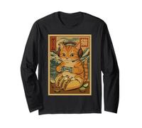 Funny Gamer Cat with Tacos Controller Retro Japanese Gaming Long Sleeve T-Shirt
