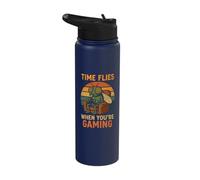 Funny Gamer Humor Fly Pun Retro Video Game Lovers Console Stainless Steel Insulated Water Bottle
