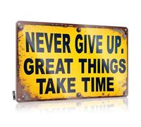 Funny Garage Bar Signs Never Give Up. Great Things Take Time. Tin Sign Bar Metal Tin Sign Tin Signs Camping Rules(30X40CM)