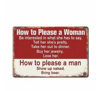 Funny Garage Sign Humor Man Cave Bar Art Decoration How To Please A Woman And A Man Sign Retro Vintage Metal Tin Signs for Kitchen Home Bedroom Wall Decor 12x8 Inches