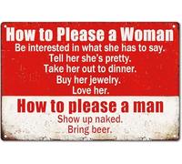 Funny Garage Sign Humor Man Cave Bar Art Decorations, How To Please A Woman And A Man Sign, Vintage Metal Tin Signs Home Kitchen Bedroom Wall Decor 5.5x8 Inch