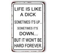 Funny Garage Sign,Man Cave Decor,Sarcastic Signs,Home Office Decor Sign " Like A Dick Sometimes Its Up Sometimes Its Down But It Wont Be Hard Forever" Metal Aluminum Sign 8x12 Inch